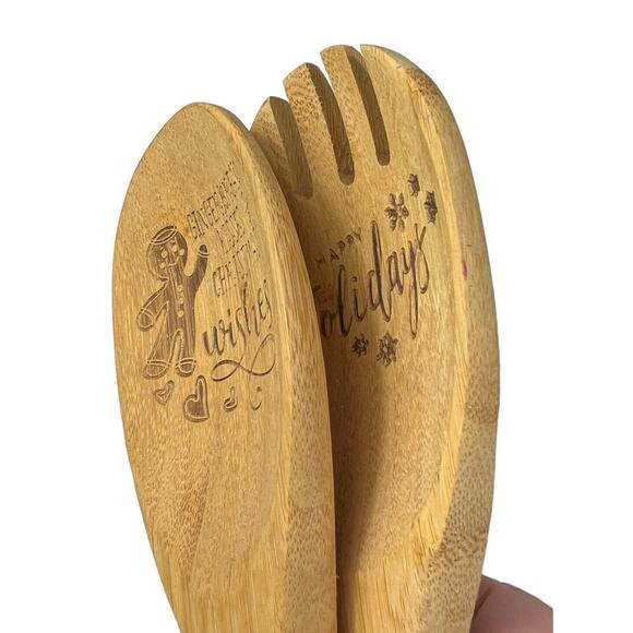 Bamboo Wooden Spoon And Fork Gingerbread Christmas Holiday Baking Serving Table - Picture 5 of 15
